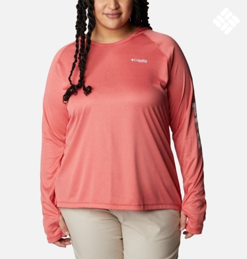 Women's Columbia PFG Tidal Tee Heather Hoodie Coral | Plus Size CA-C8A64